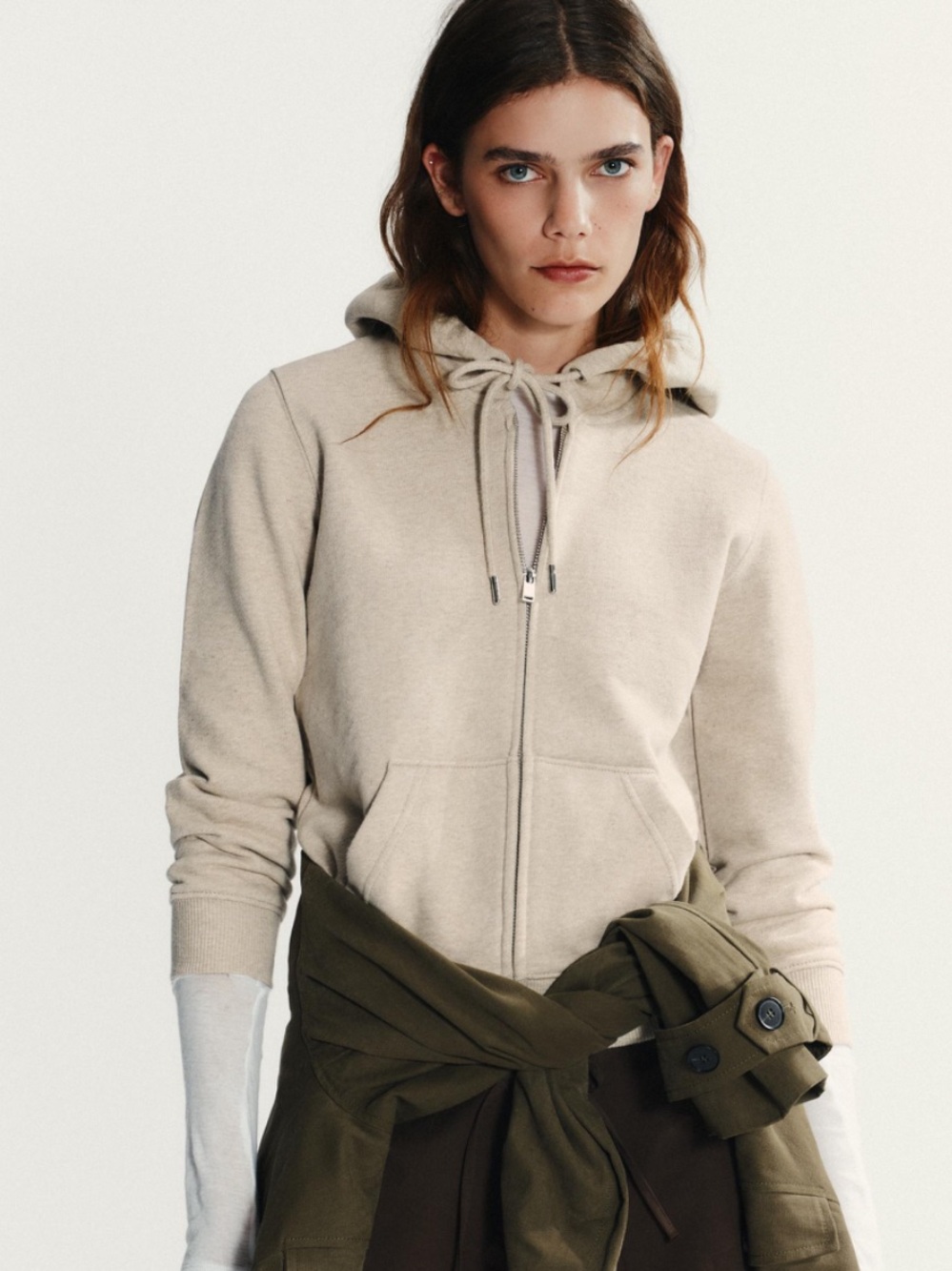 Zara Beige Cream Zip Hoodie